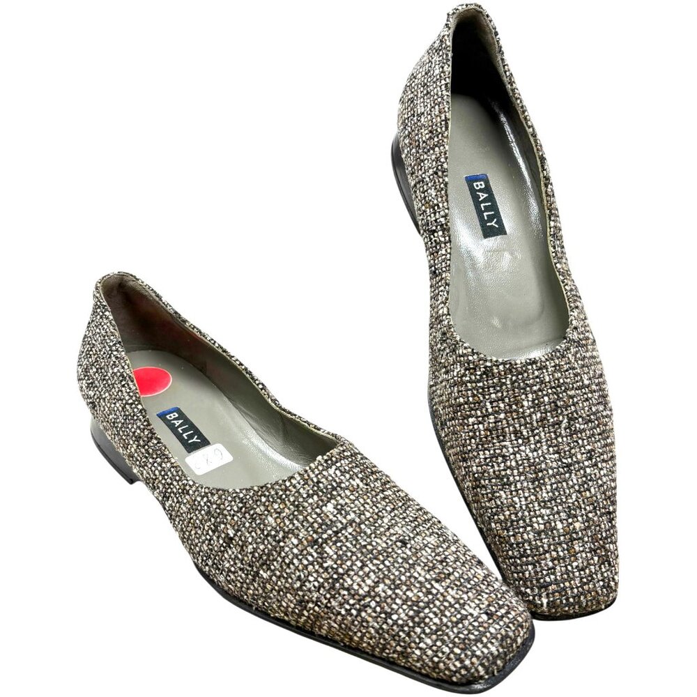 Bally Aika Taupe Tweed Leather Dress Flats Made in Italy